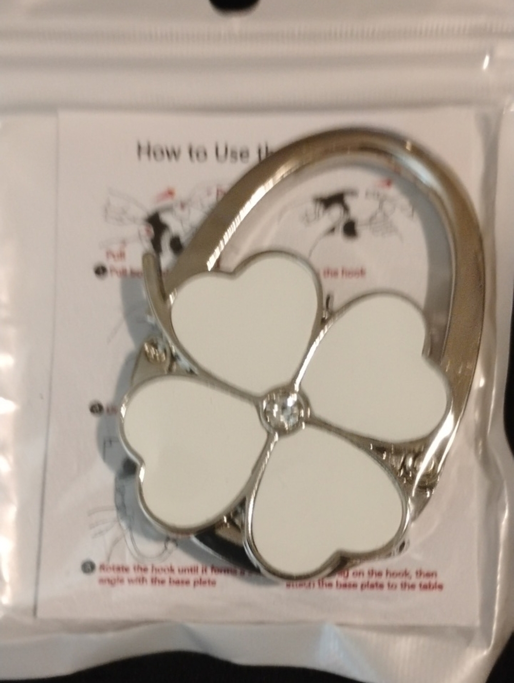 White Flower Purse Hook with Rhinestone Accent